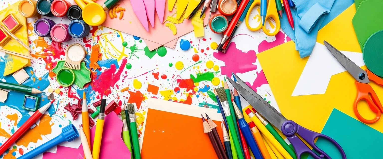 Children doing arts and crafts with colorful materials