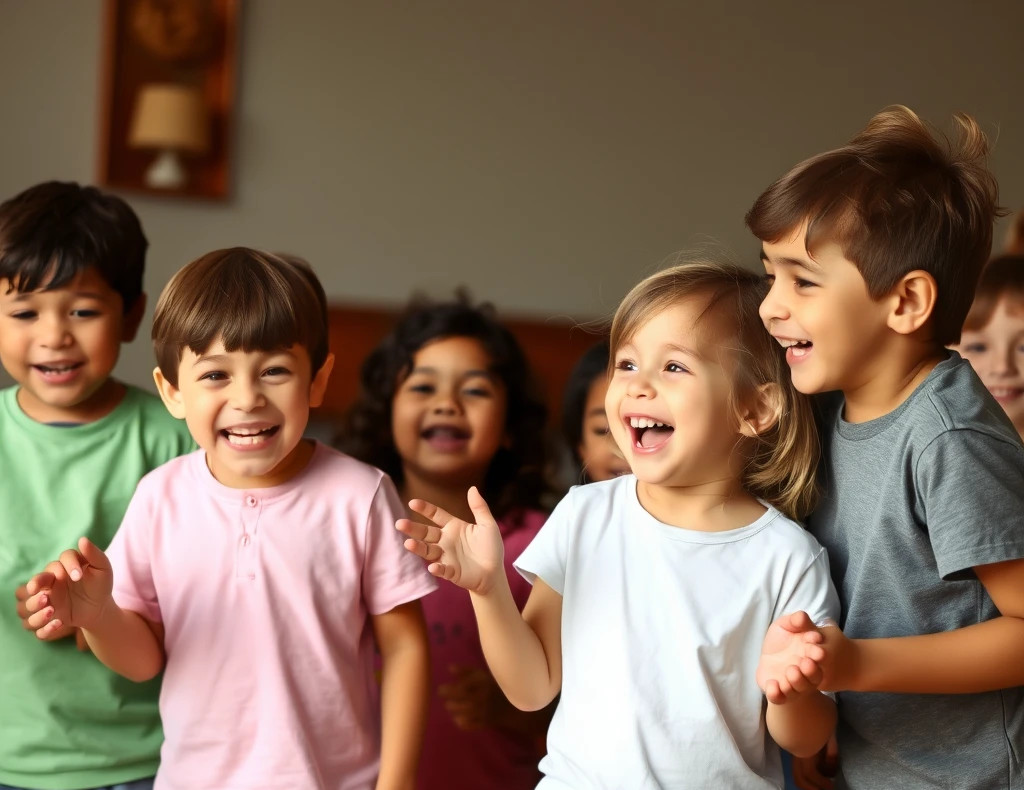 Children playing emotion charades