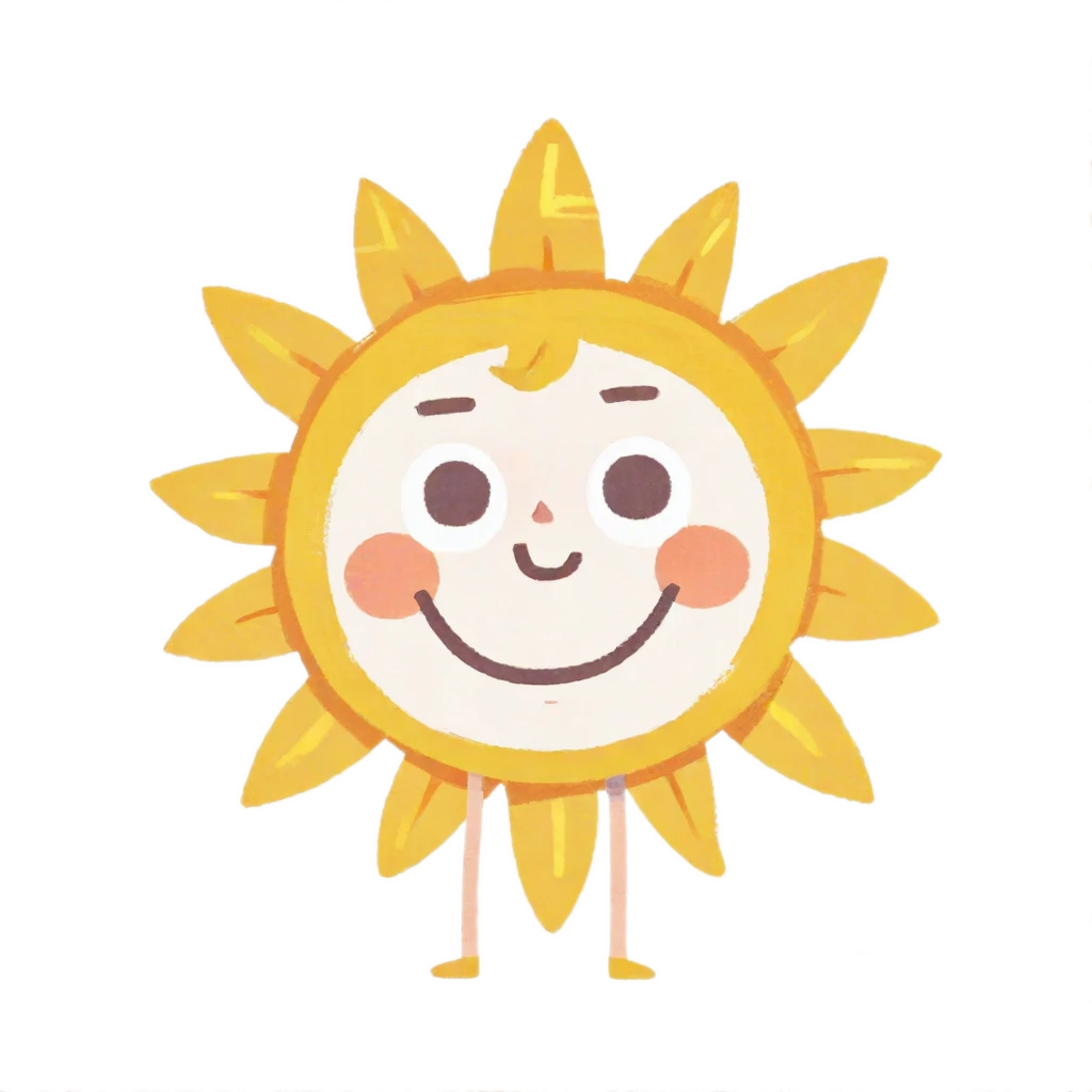 Happy, a smiling yellow sun character