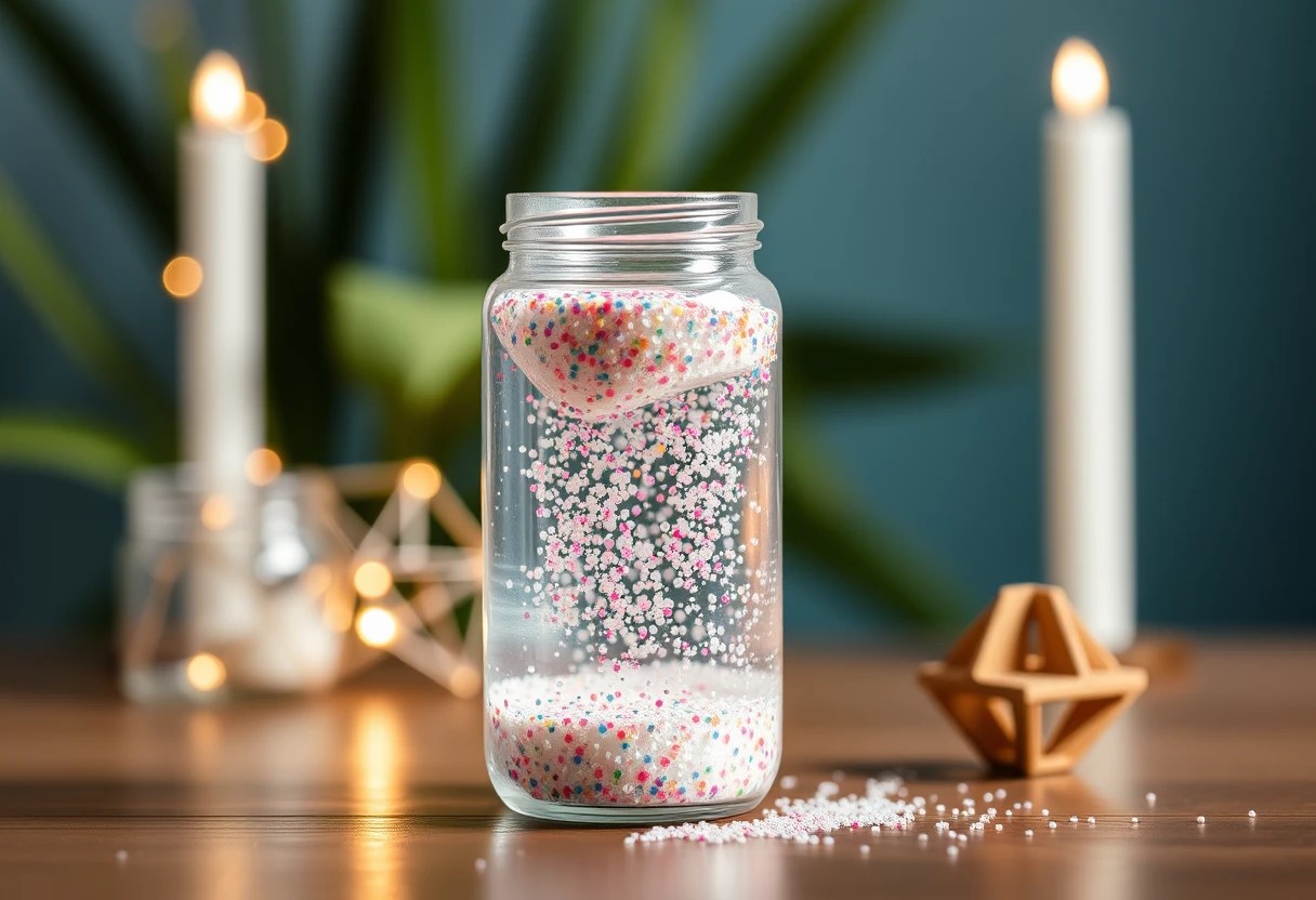 A jar filled with water and glitter for mindfulness exercises